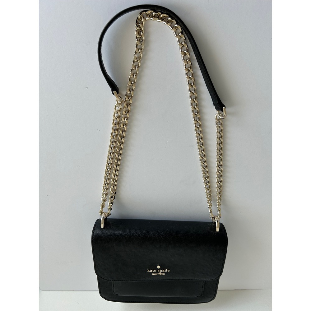 Kate Spade New York Black Pebbled Leather Crossbody Bag Gold Chain Strap - Picture 6 of 7